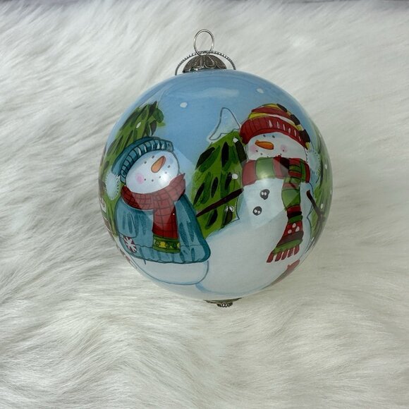 Pier 1 Li Bien 2013 Snowman Glass Christmas Ornament 3” Blue And Red - Picture 1 of 4